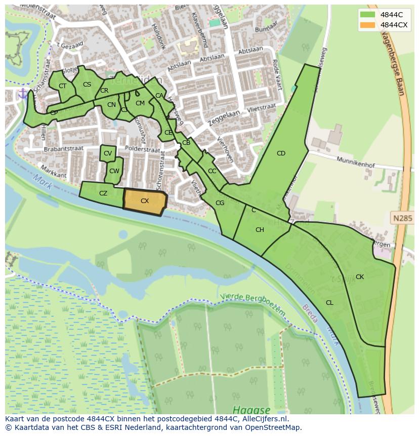 Afbeelding van het postcodegebied 4844 CX op de kaart.