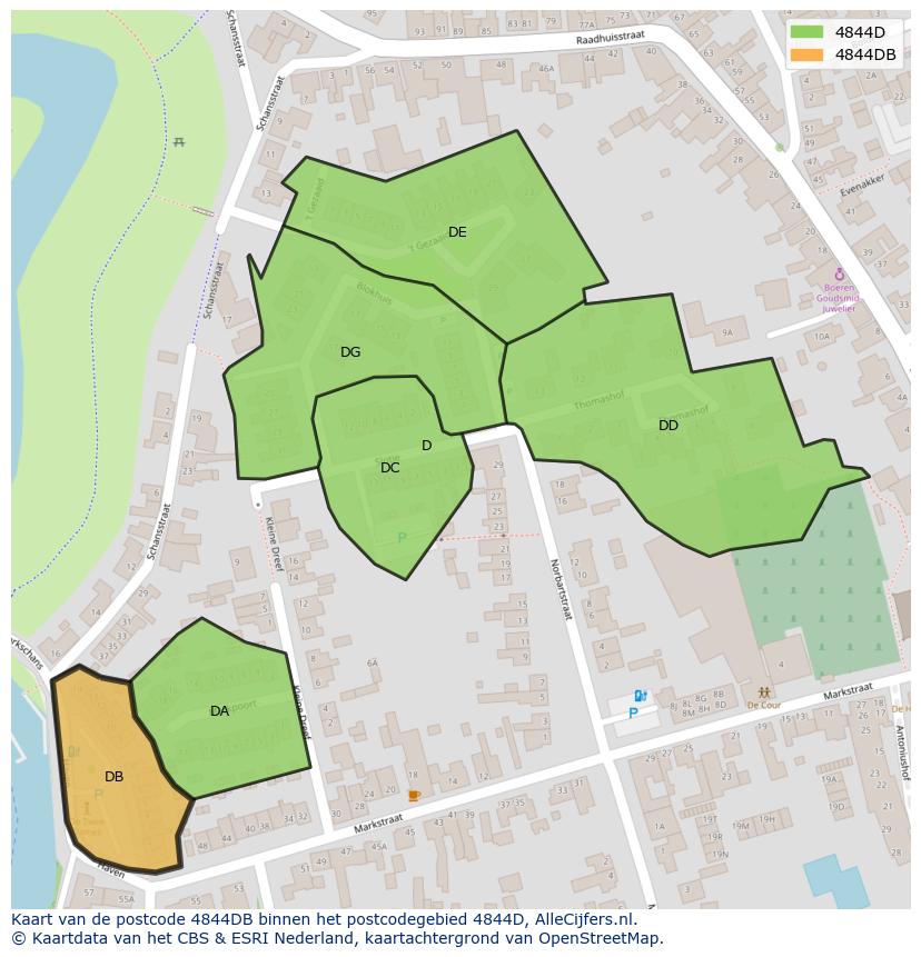 Afbeelding van het postcodegebied 4844 DB op de kaart.