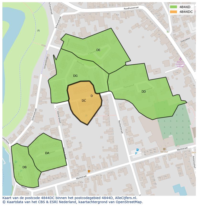 Afbeelding van het postcodegebied 4844 DC op de kaart.
