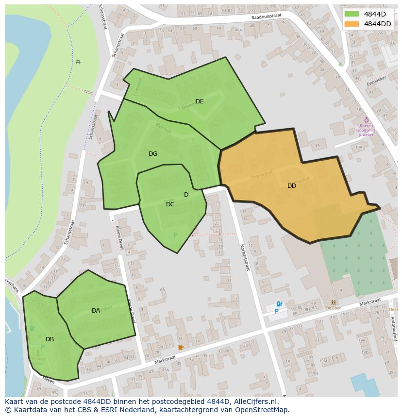Afbeelding van het postcodegebied 4844 DD op de kaart.