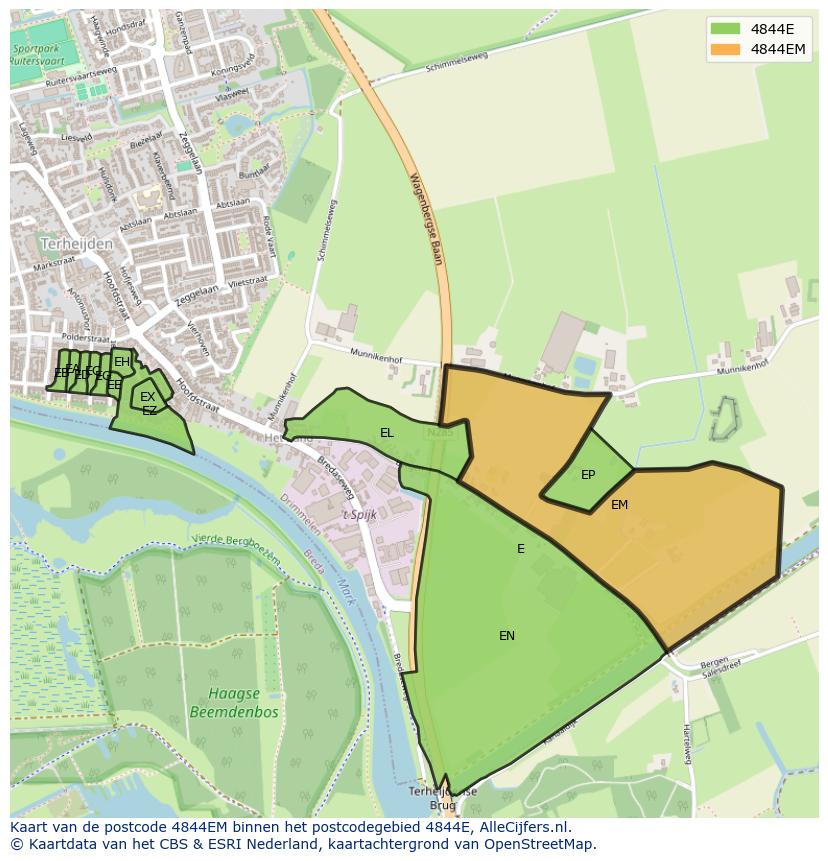 Afbeelding van het postcodegebied 4844 EM op de kaart.