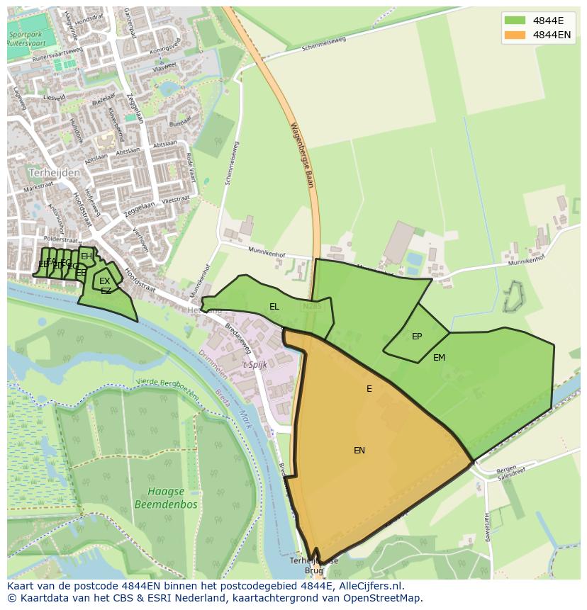 Afbeelding van het postcodegebied 4844 EN op de kaart.