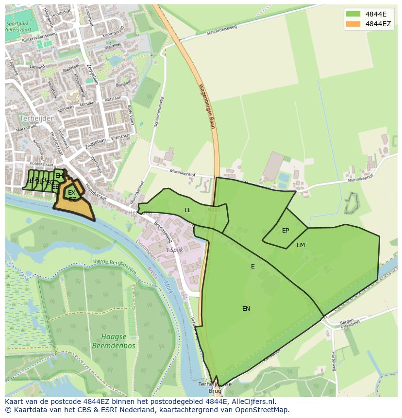 Afbeelding van het postcodegebied 4844 EZ op de kaart.