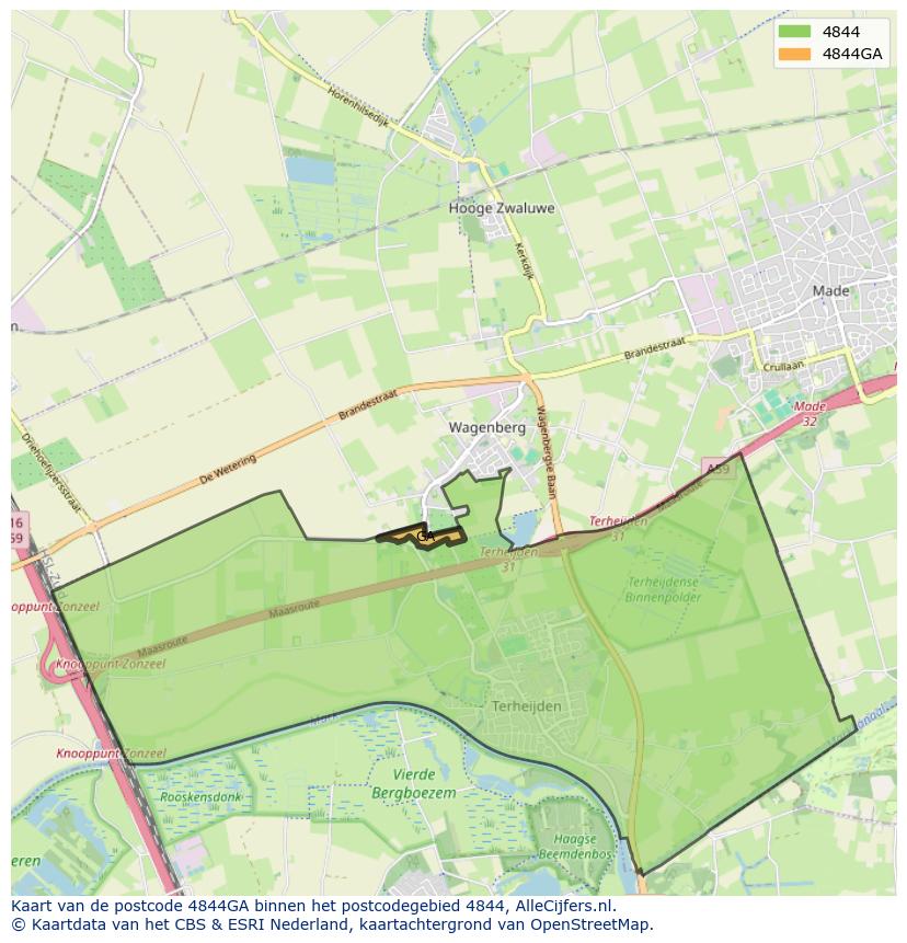 Afbeelding van het postcodegebied 4844 GA op de kaart.