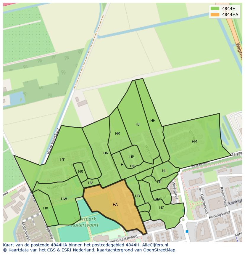 Afbeelding van het postcodegebied 4844 HA op de kaart.