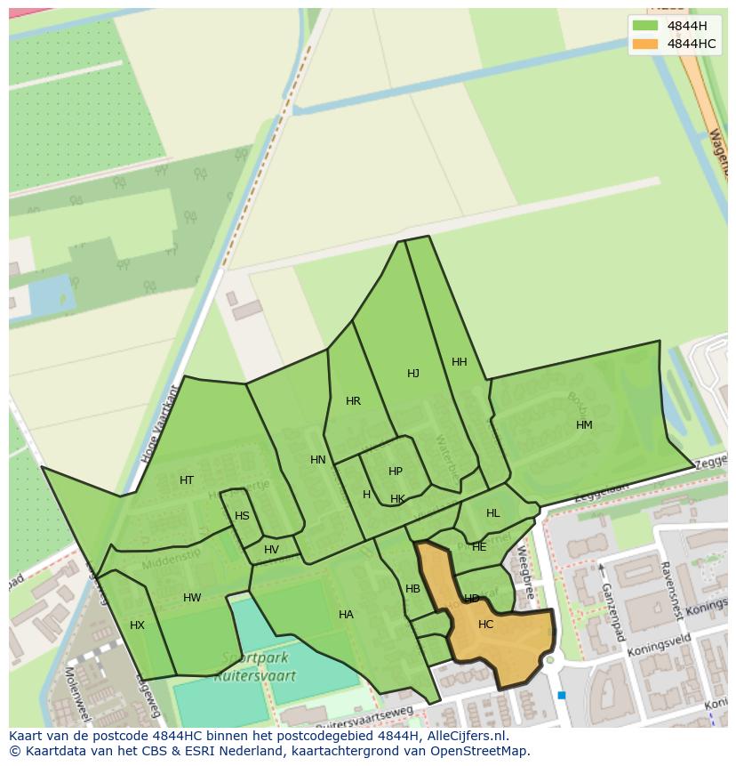 Afbeelding van het postcodegebied 4844 HC op de kaart.