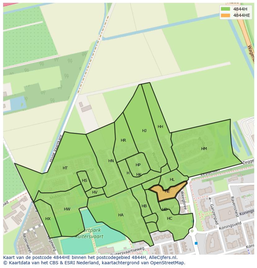 Afbeelding van het postcodegebied 4844 HE op de kaart.