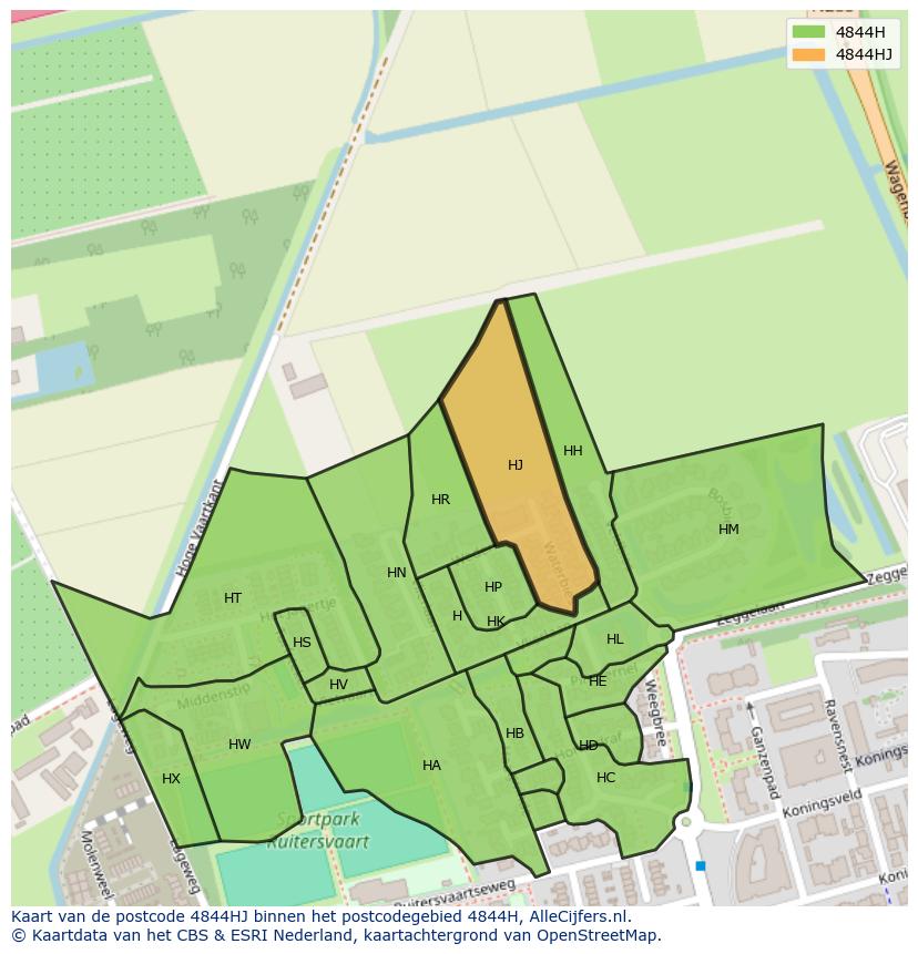Afbeelding van het postcodegebied 4844 HJ op de kaart.
