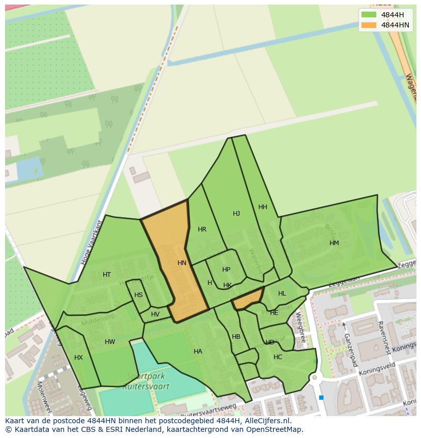 Afbeelding van het postcodegebied 4844 HN op de kaart.