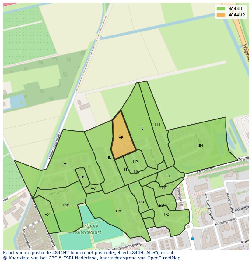 Afbeelding van het postcodegebied 4844 HR op de kaart.