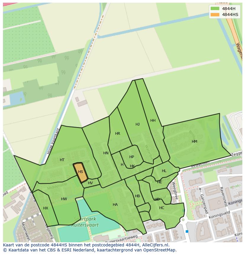Afbeelding van het postcodegebied 4844 HS op de kaart.