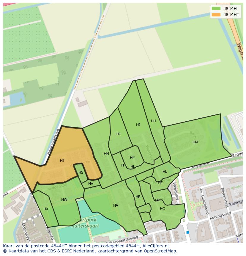 Afbeelding van het postcodegebied 4844 HT op de kaart.