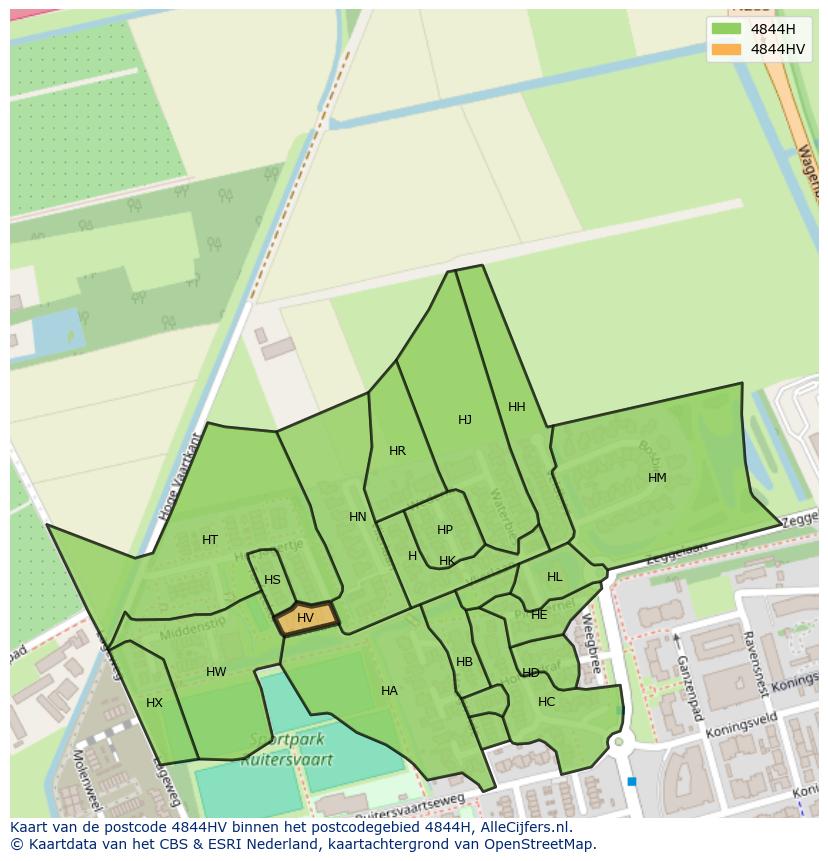 Afbeelding van het postcodegebied 4844 HV op de kaart.