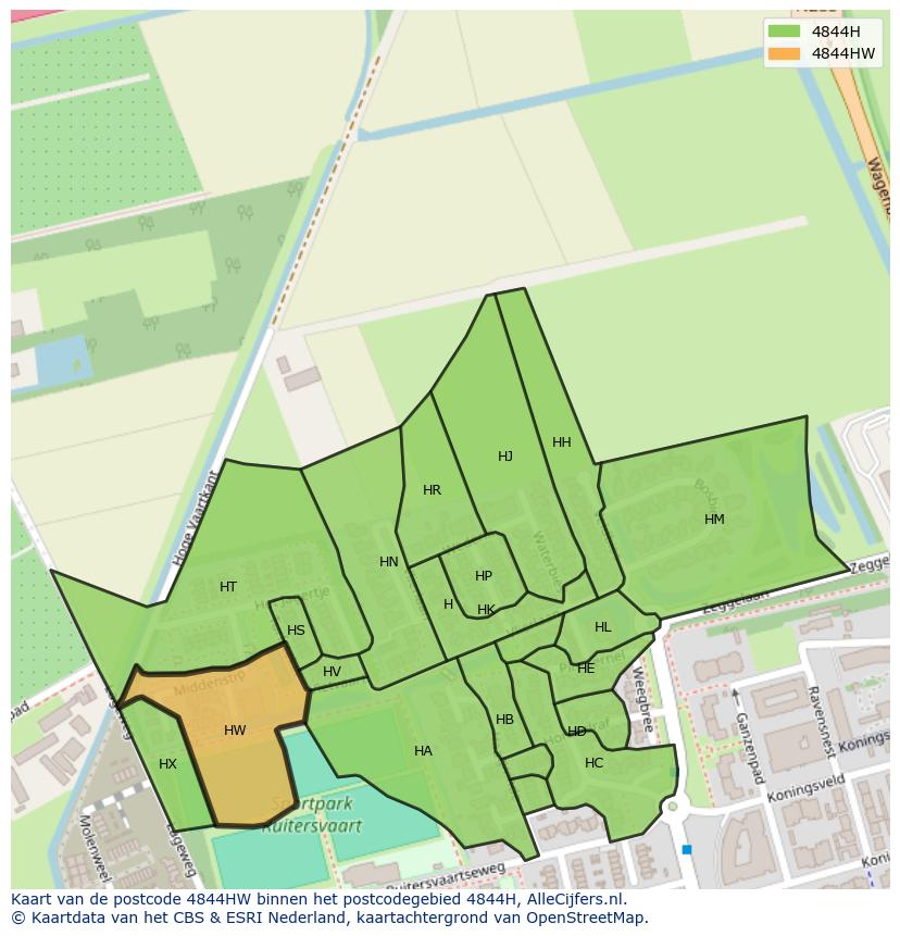 Afbeelding van het postcodegebied 4844 HW op de kaart.