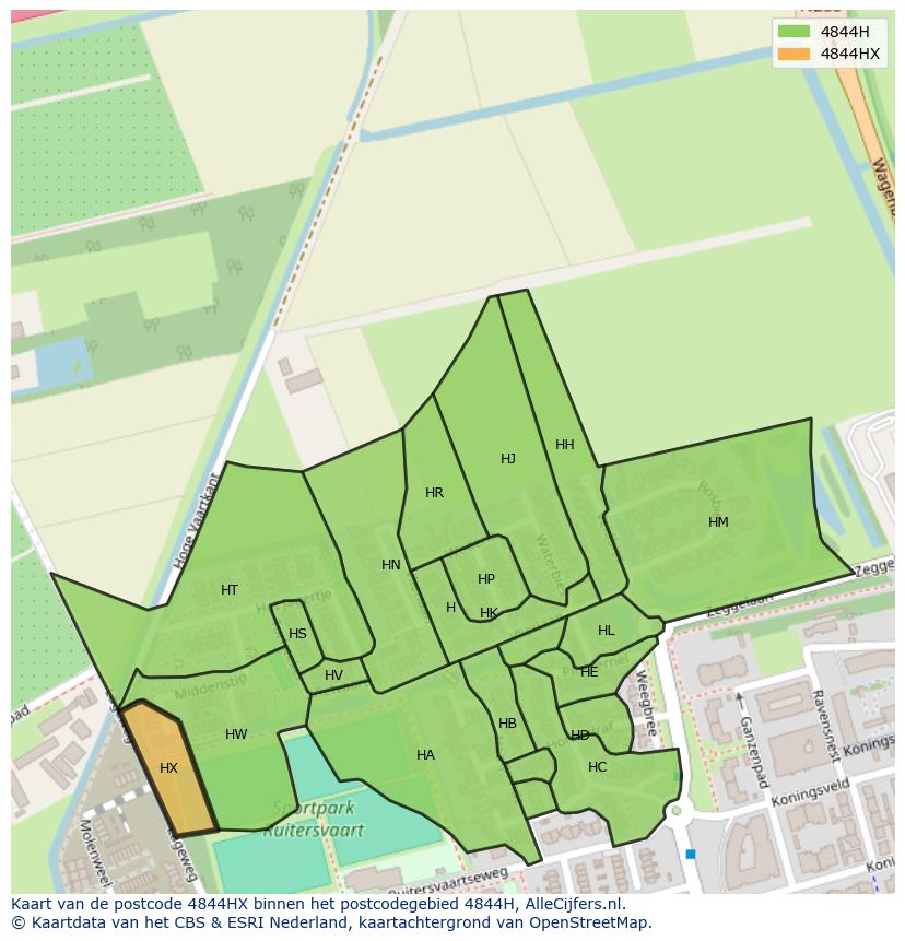 Afbeelding van het postcodegebied 4844 HX op de kaart.
