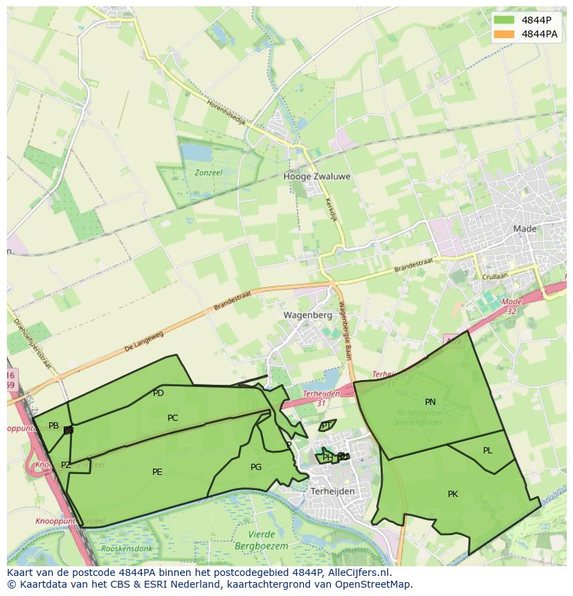 Afbeelding van het postcodegebied 4844 PA op de kaart.