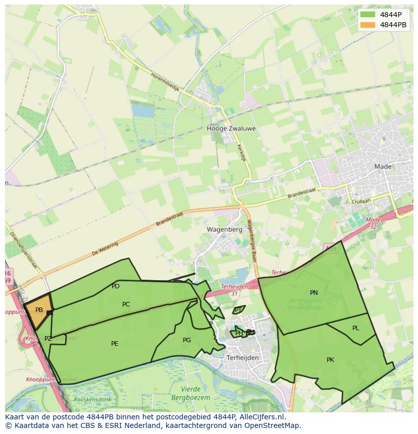 Afbeelding van het postcodegebied 4844 PB op de kaart.
