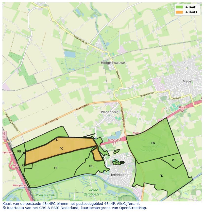 Afbeelding van het postcodegebied 4844 PC op de kaart.