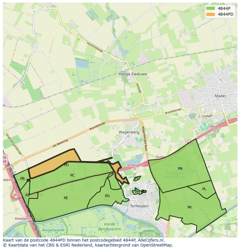 Afbeelding van het postcodegebied 4844 PD op de kaart.