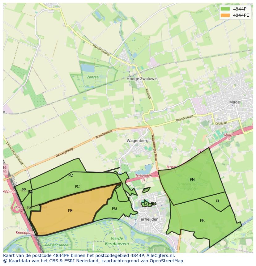 Afbeelding van het postcodegebied 4844 PE op de kaart.