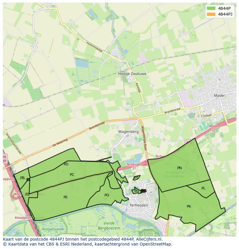 Afbeelding van het postcodegebied 4844 PJ op de kaart.