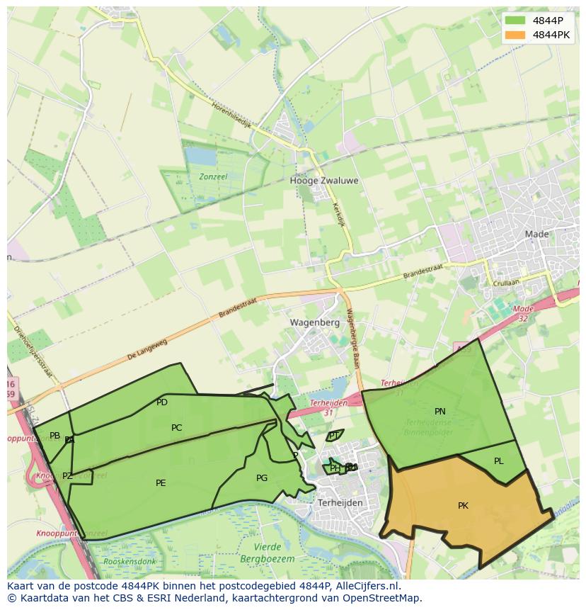 Afbeelding van het postcodegebied 4844 PK op de kaart.