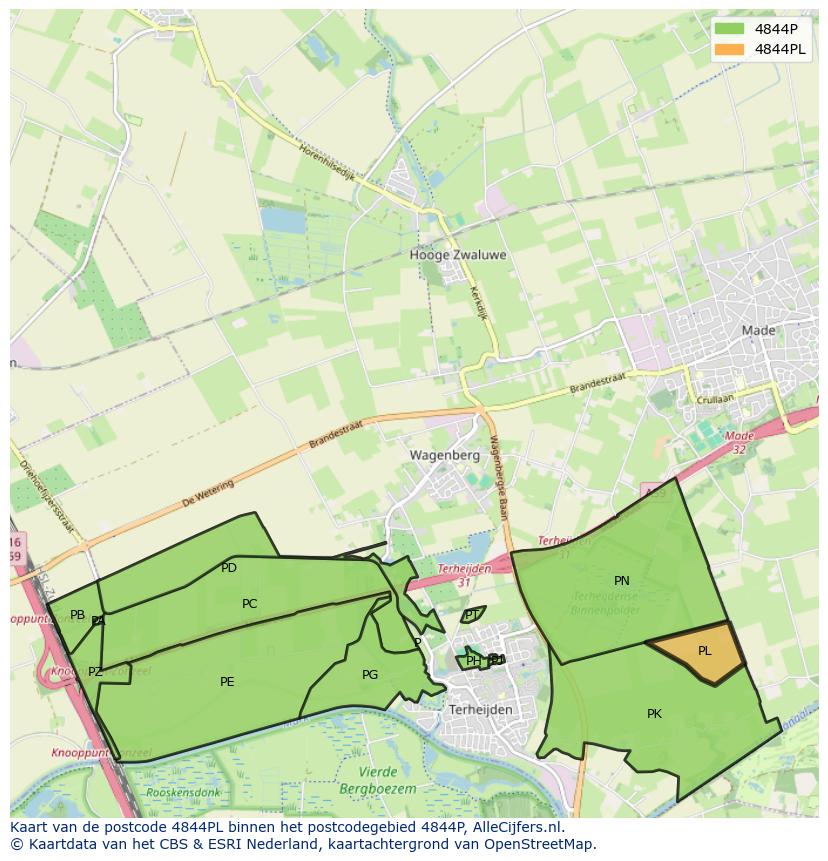Afbeelding van het postcodegebied 4844 PL op de kaart.