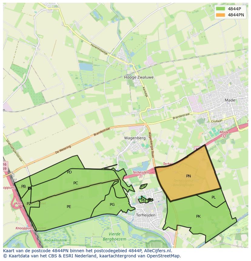 Afbeelding van het postcodegebied 4844 PN op de kaart.