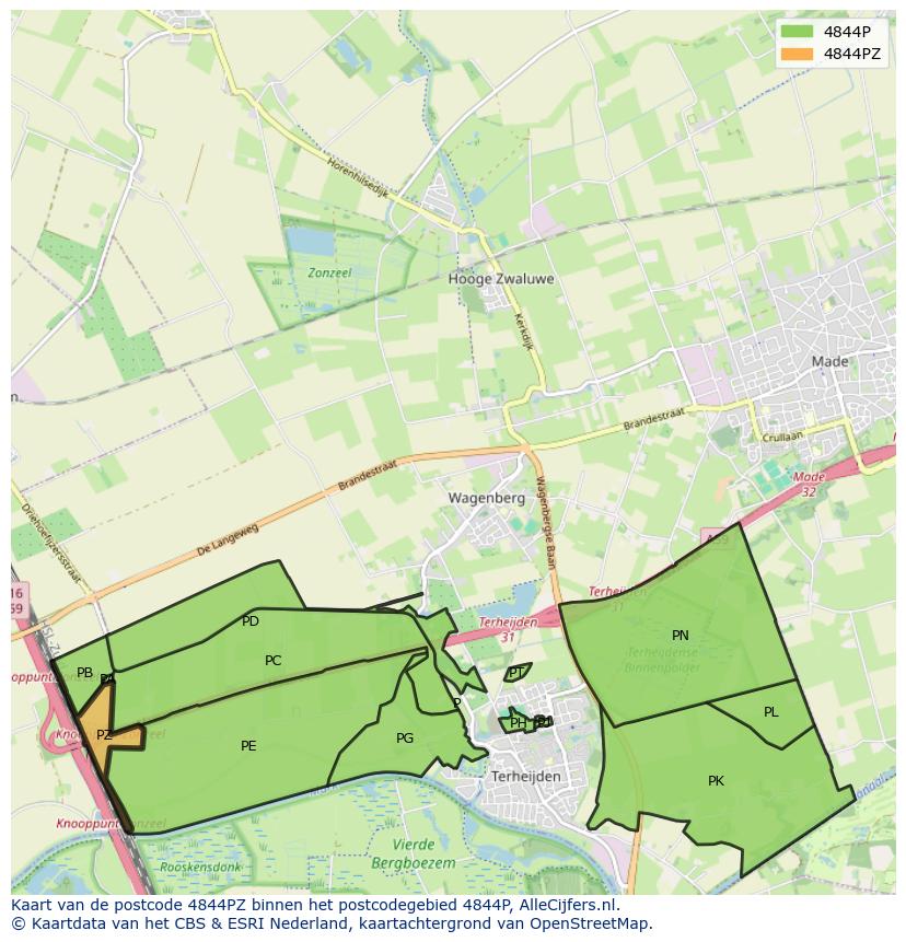 Afbeelding van het postcodegebied 4844 PZ op de kaart.
