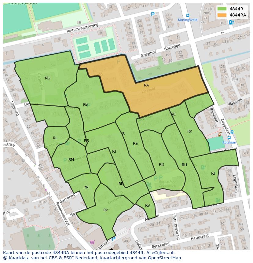 Afbeelding van het postcodegebied 4844 RA op de kaart.