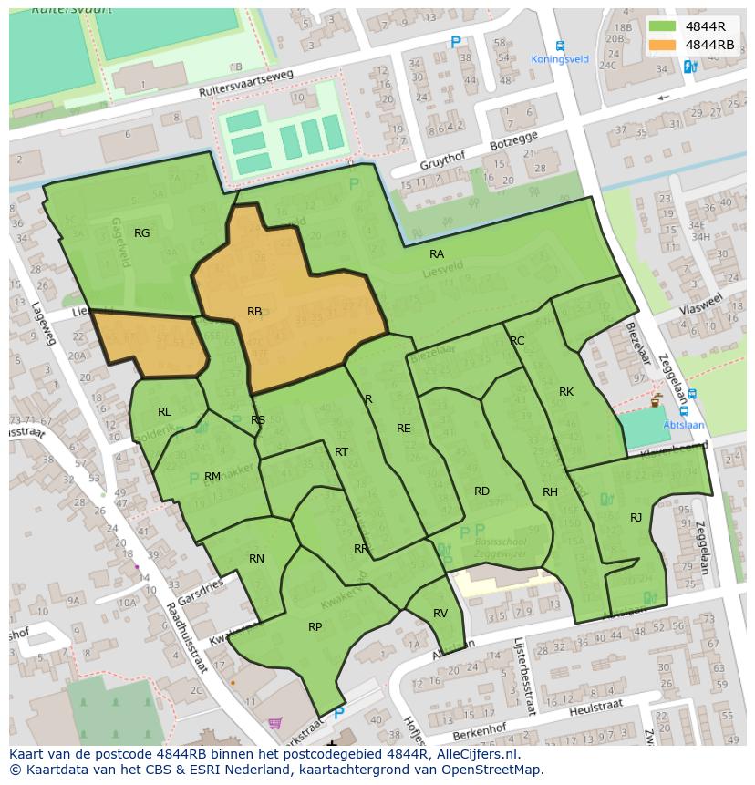 Afbeelding van het postcodegebied 4844 RB op de kaart.