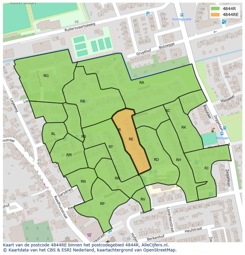 Afbeelding van het postcodegebied 4844 RE op de kaart.