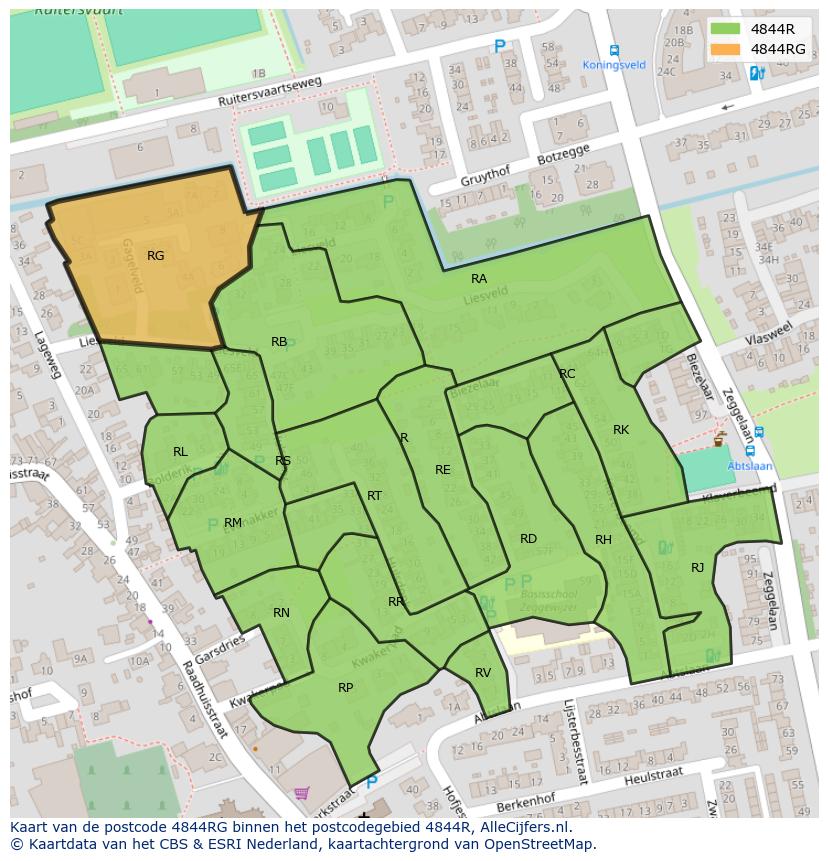 Afbeelding van het postcodegebied 4844 RG op de kaart.