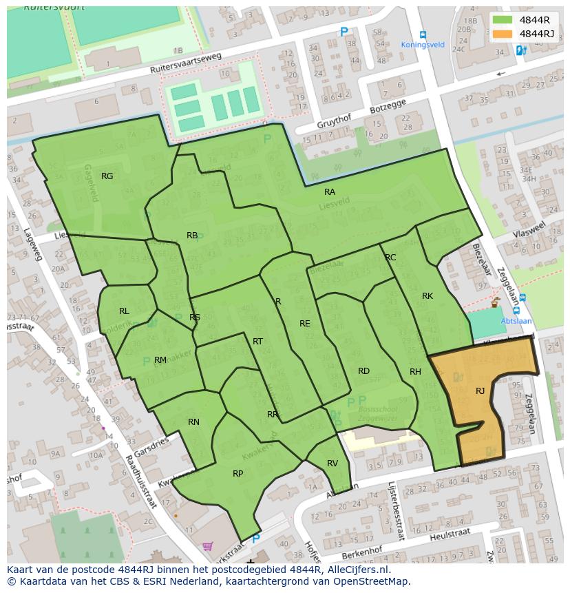 Afbeelding van het postcodegebied 4844 RJ op de kaart.