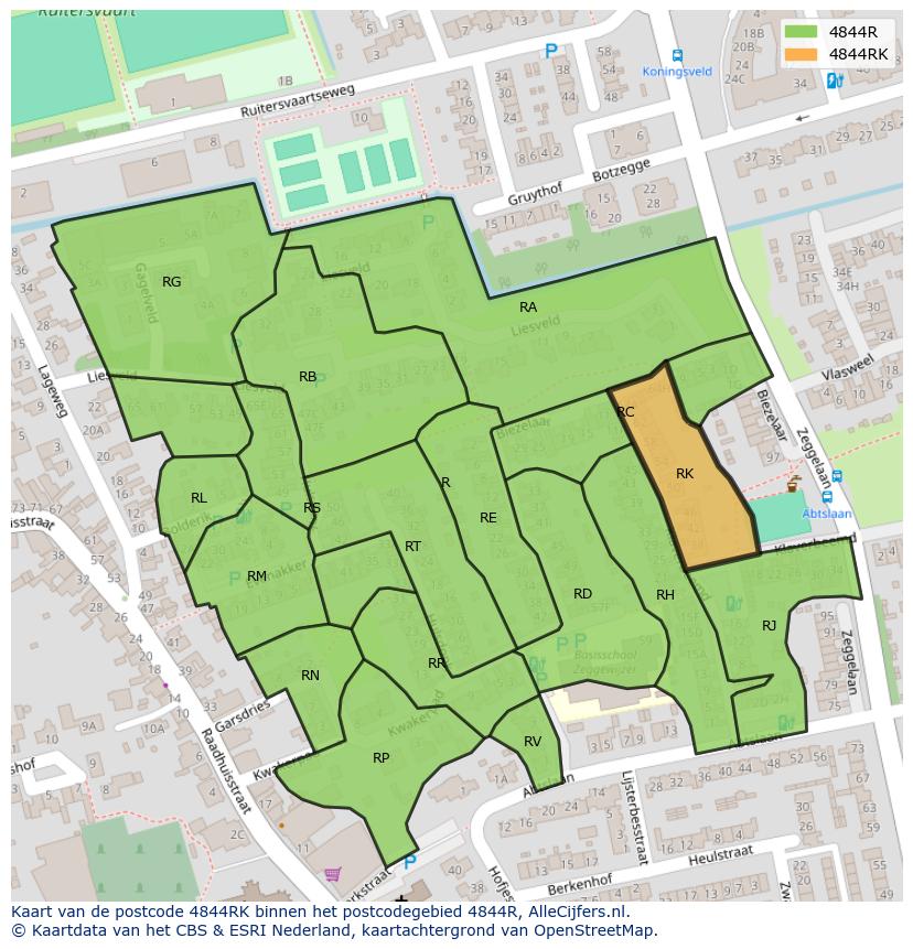 Afbeelding van het postcodegebied 4844 RK op de kaart.