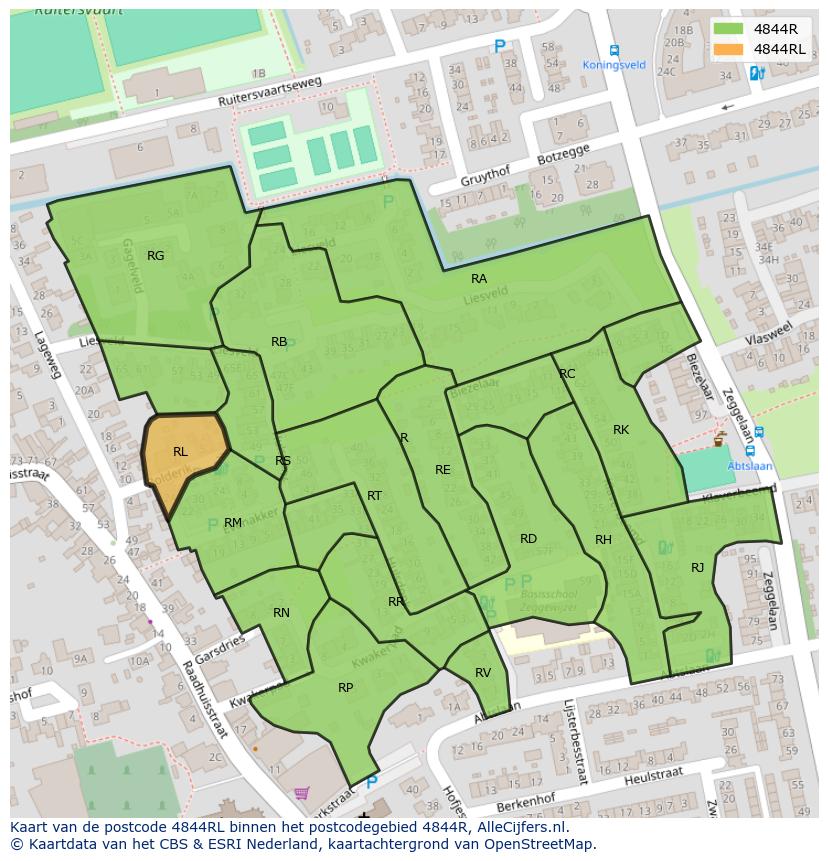 Afbeelding van het postcodegebied 4844 RL op de kaart.