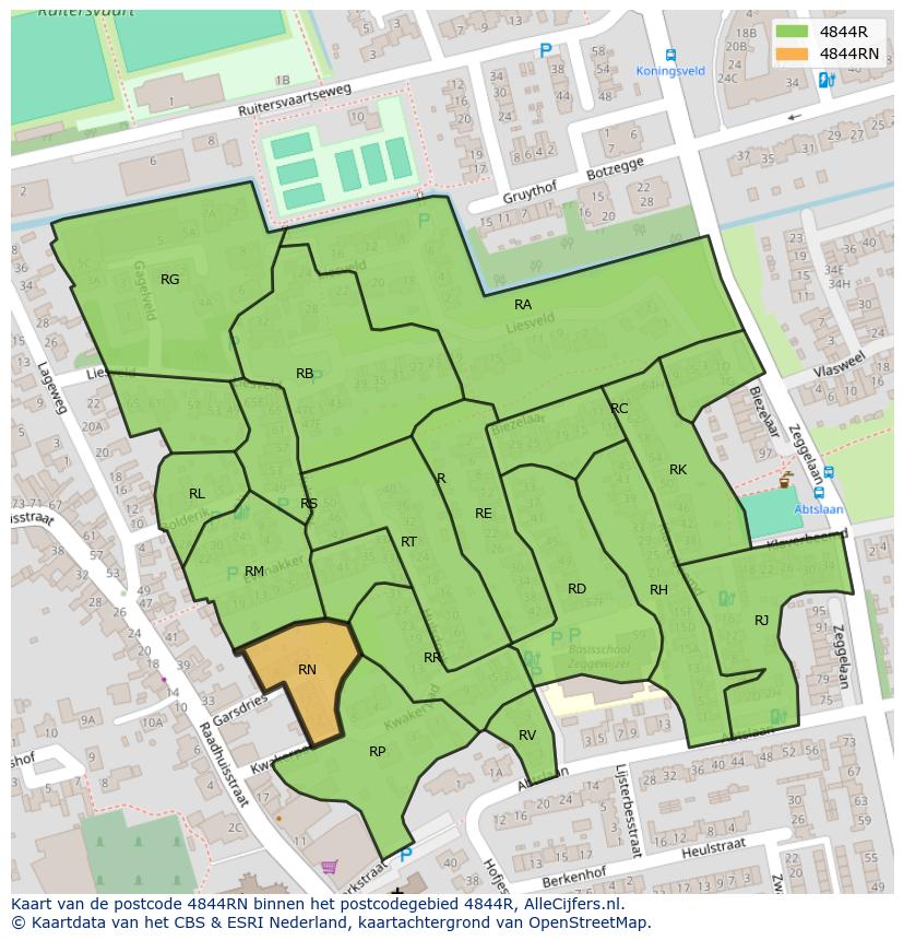 Afbeelding van het postcodegebied 4844 RN op de kaart.