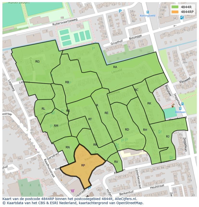 Afbeelding van het postcodegebied 4844 RP op de kaart.