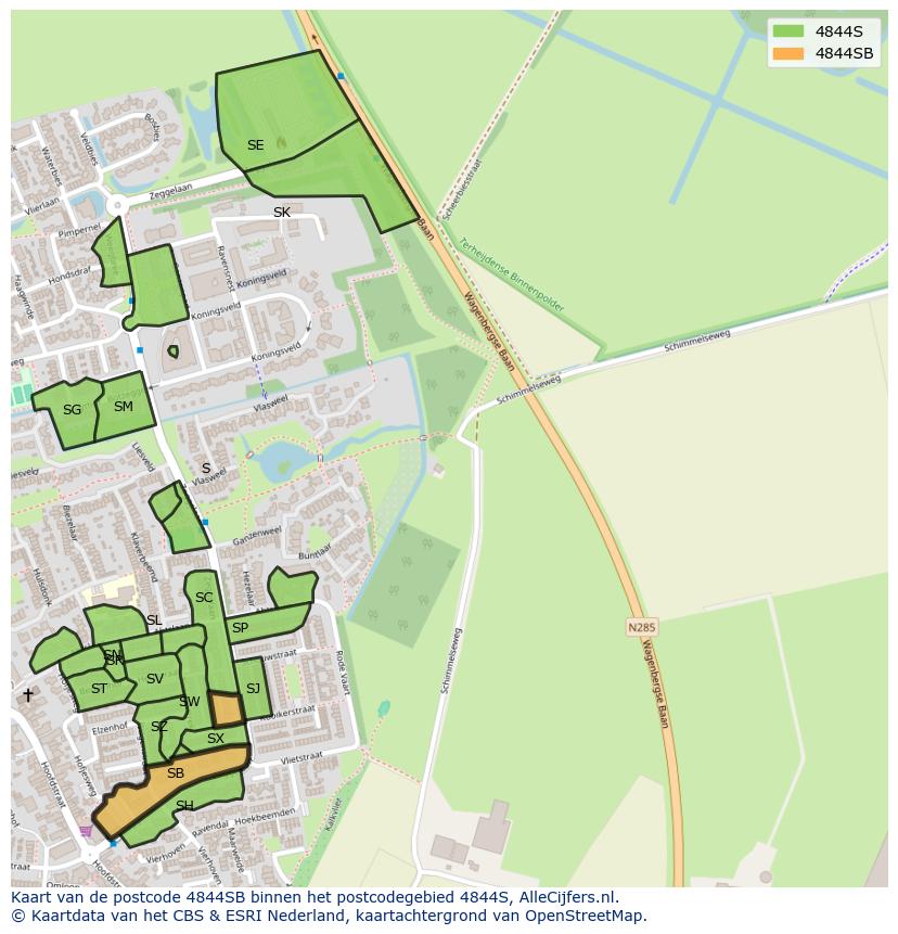 Afbeelding van het postcodegebied 4844 SB op de kaart.