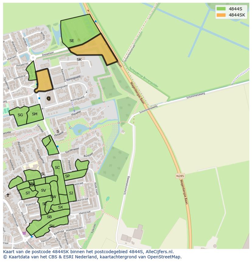 Afbeelding van het postcodegebied 4844 SK op de kaart.
