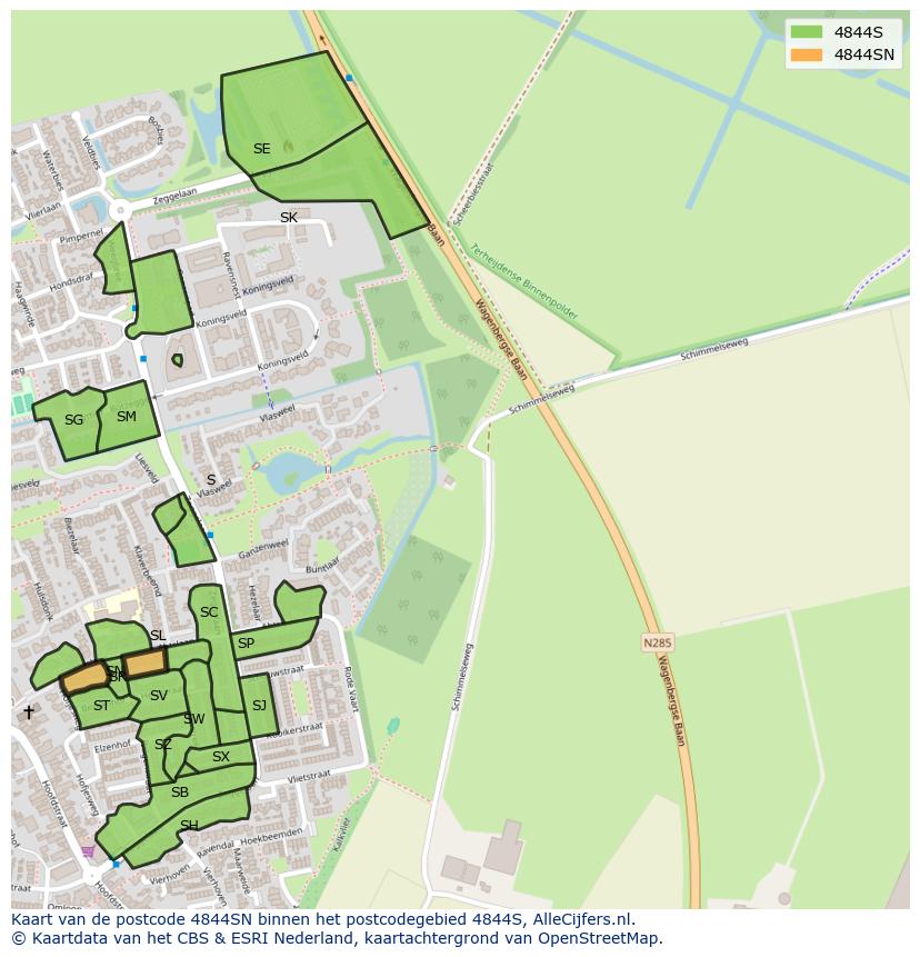Afbeelding van het postcodegebied 4844 SN op de kaart.