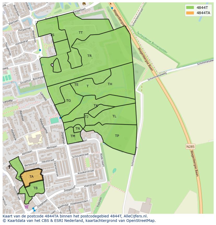 Afbeelding van het postcodegebied 4844 TA op de kaart.