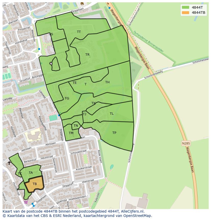 Afbeelding van het postcodegebied 4844 TB op de kaart.