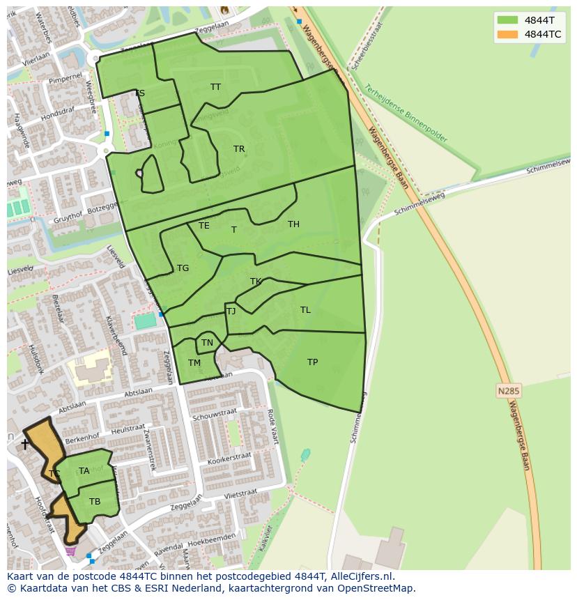 Afbeelding van het postcodegebied 4844 TC op de kaart.