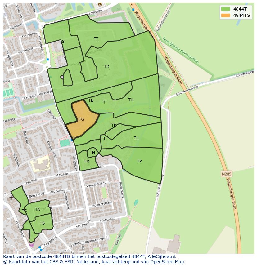Afbeelding van het postcodegebied 4844 TG op de kaart.