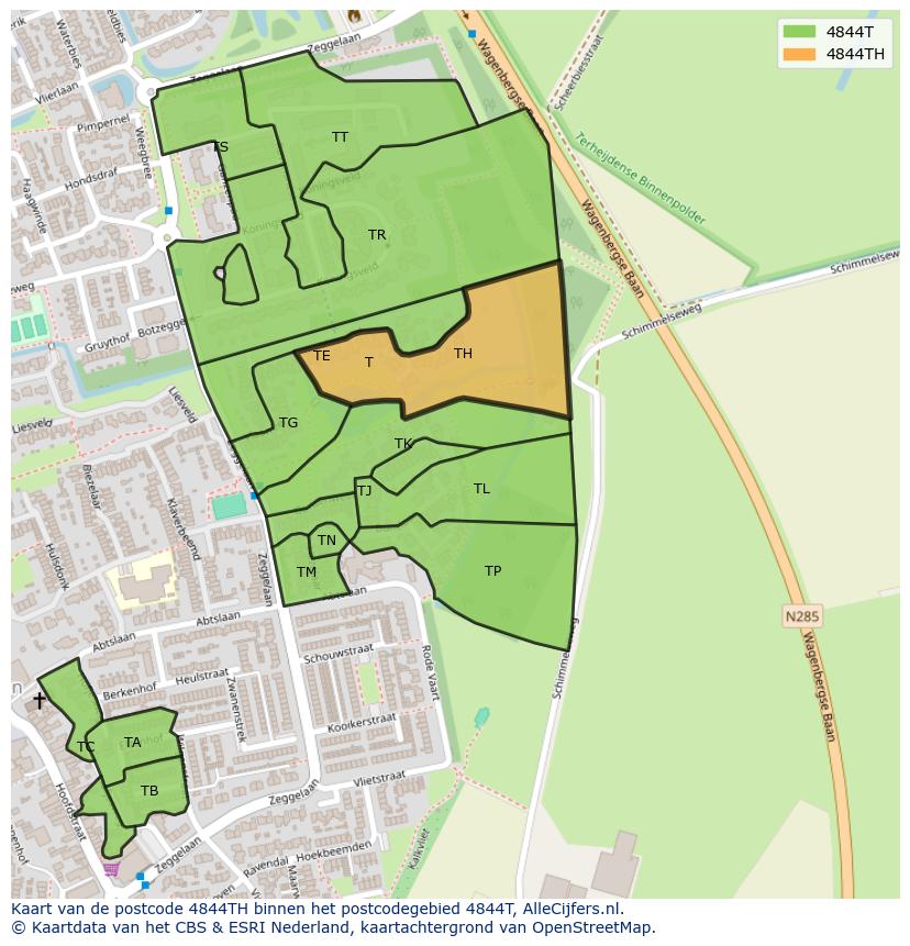 Afbeelding van het postcodegebied 4844 TH op de kaart.