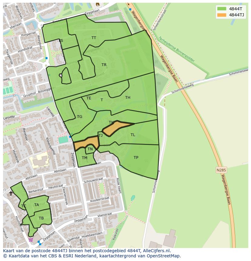 Afbeelding van het postcodegebied 4844 TJ op de kaart.
