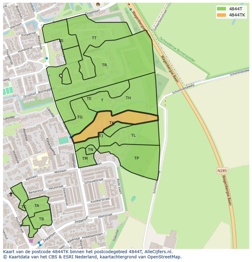 Afbeelding van het postcodegebied 4844 TK op de kaart.