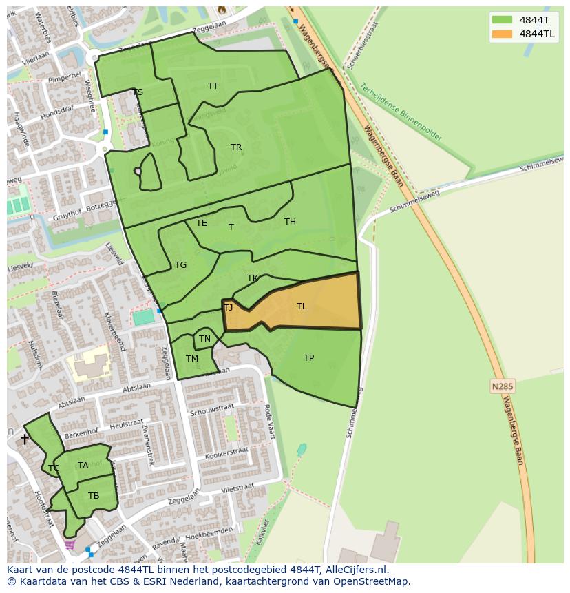 Afbeelding van het postcodegebied 4844 TL op de kaart.