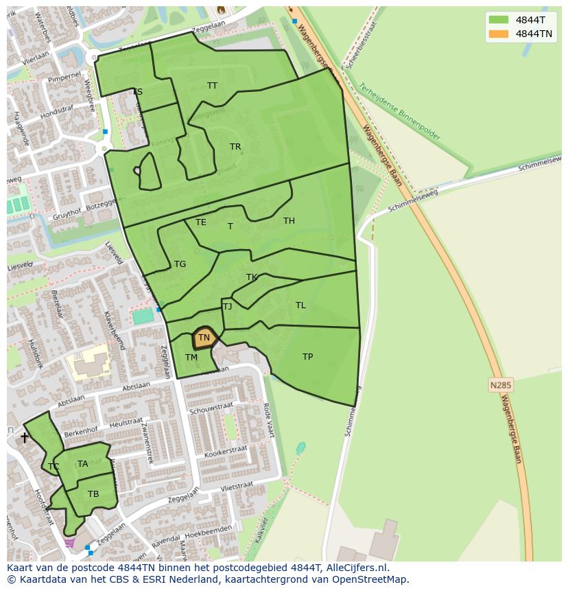 Afbeelding van het postcodegebied 4844 TN op de kaart.
